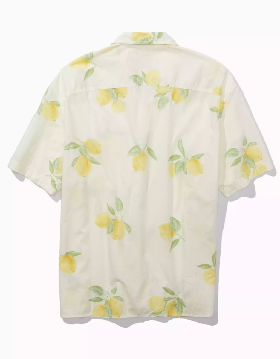 Hauts Flanelle American Eagle AE Lemon Printed Button-Up Poolside Shirt Jaune Homme | KOY-81877938